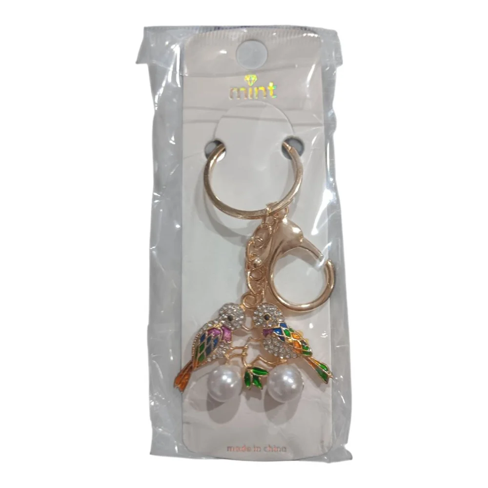 Two Love Birds Sitting in a Tree K-I-S-S-I-N-G! Rhinestone Keychain Purse Charm